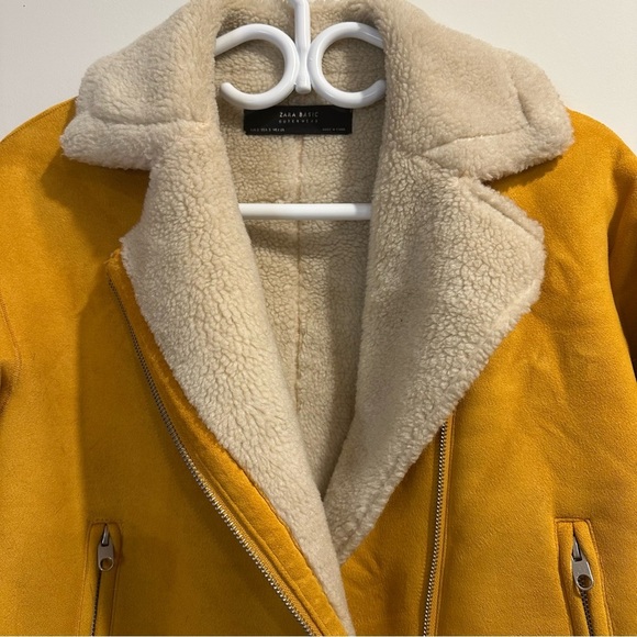 ZARA Basics | Faux Suede Shearling Sherpa Sunflower Moto Jacket womens small - Picture 5 of 7
